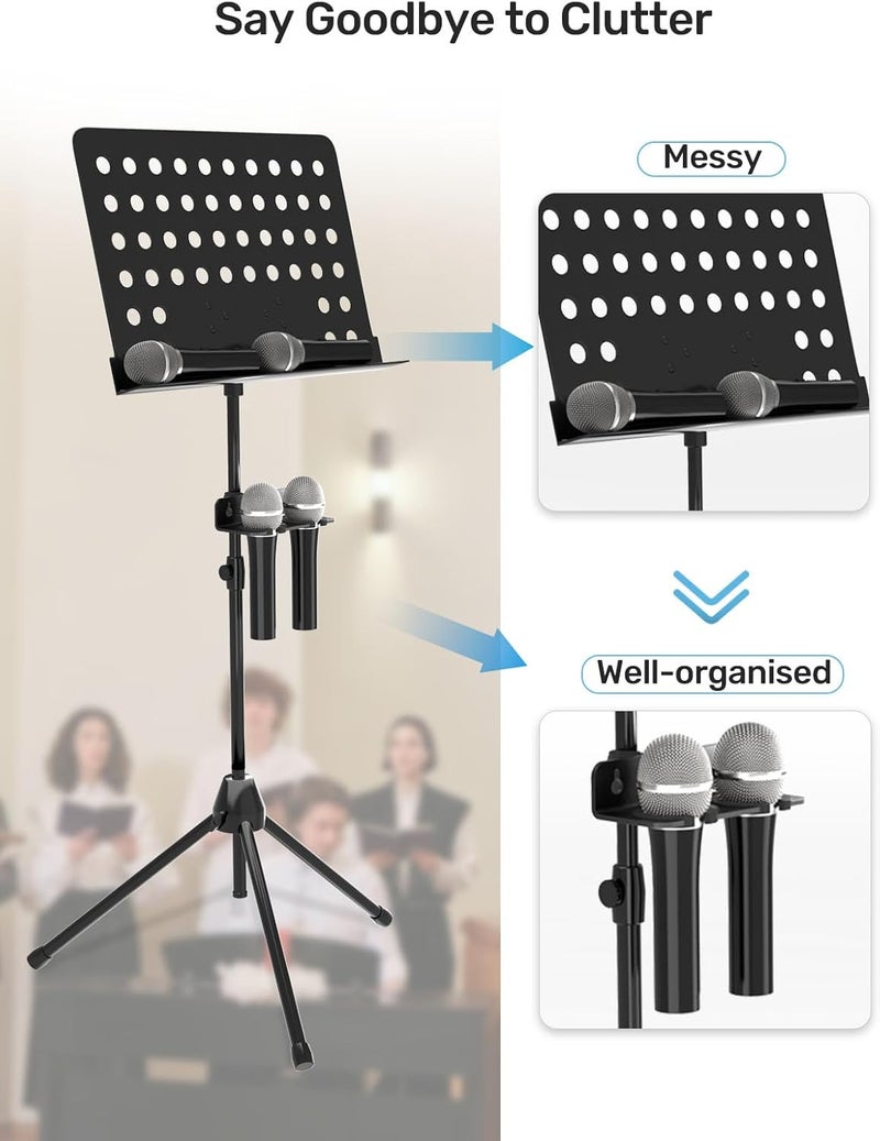 Etour Multi Microphone Holder with Clamp (Aluminum/Rubber), Mount on Mic Stand & Desk Edge & Wall, Hold Up to 2 Wired/Wireless Handheld Mics, Ideal for Church, Street Performance, Home Studio, Karaoke - Image 3